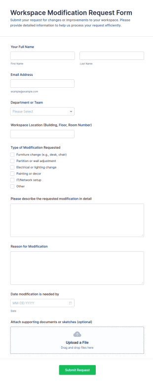 Workspace Modification Request Form Template