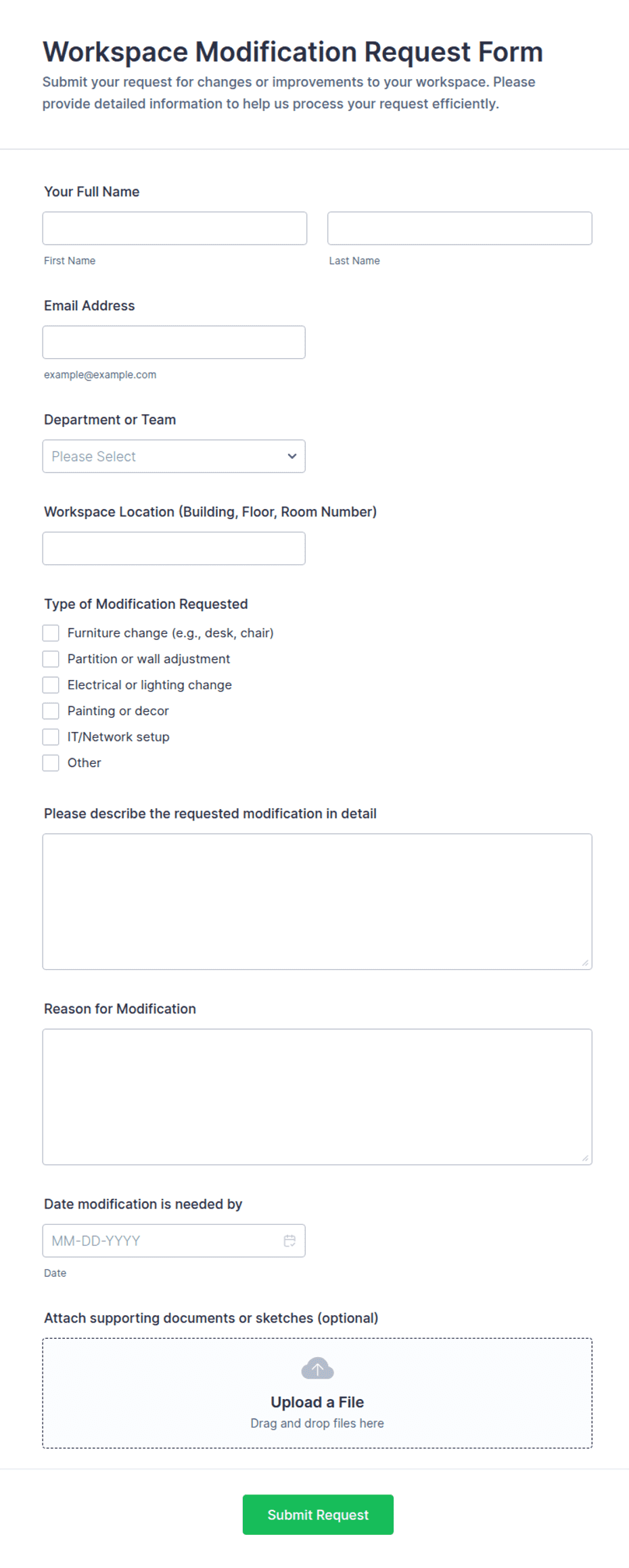 User Modification Form Workspace Modification Request Form Template | Jotform