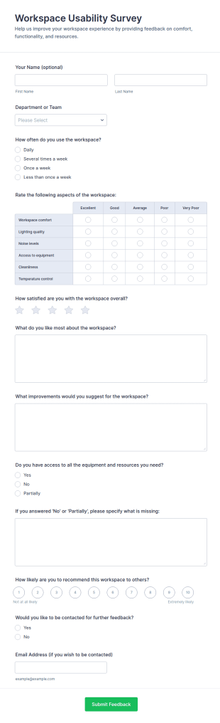 Workspace Usability Survey Form Template
