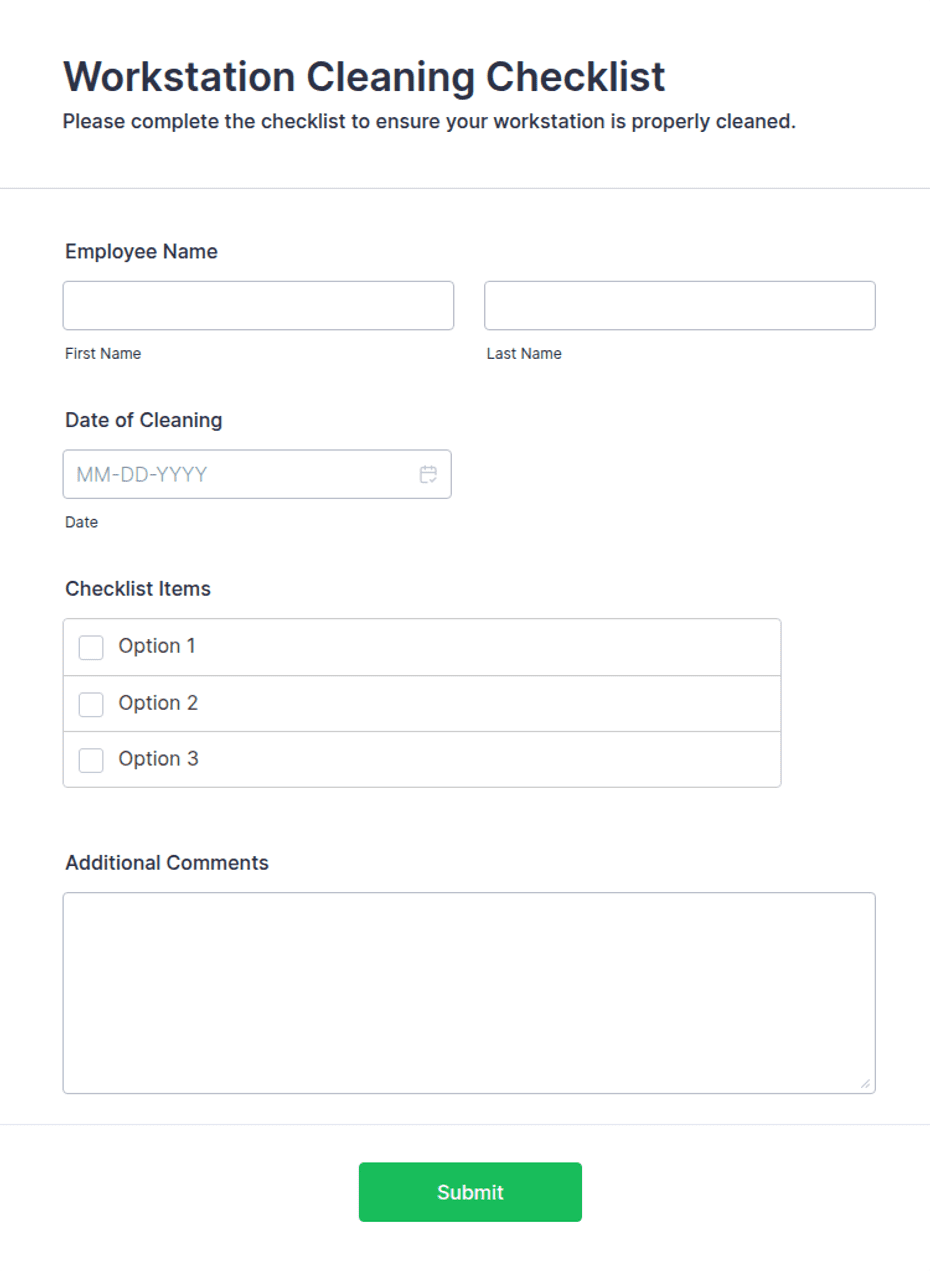 Workstation Cleaning Checklist Form Template | Jotform