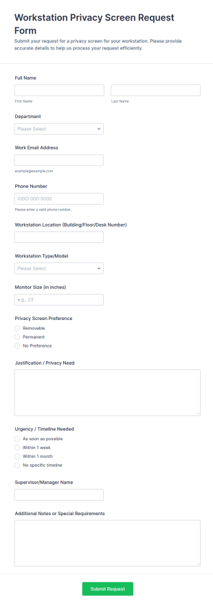 Workstation Privacy Screen Request Form Template