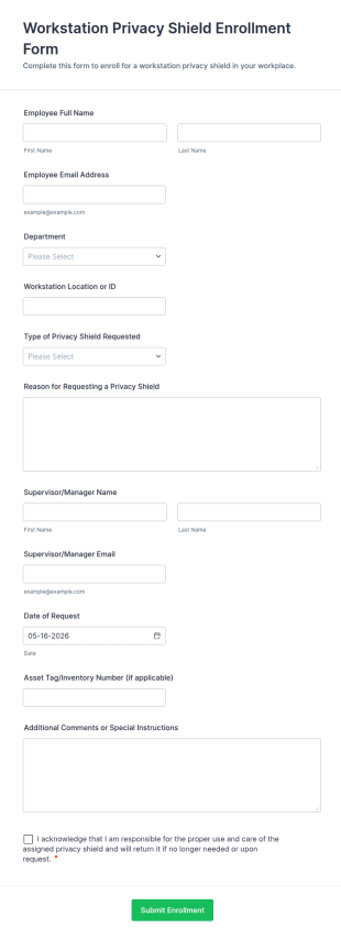 Workstation Privacy Shield Enrollment Form Template