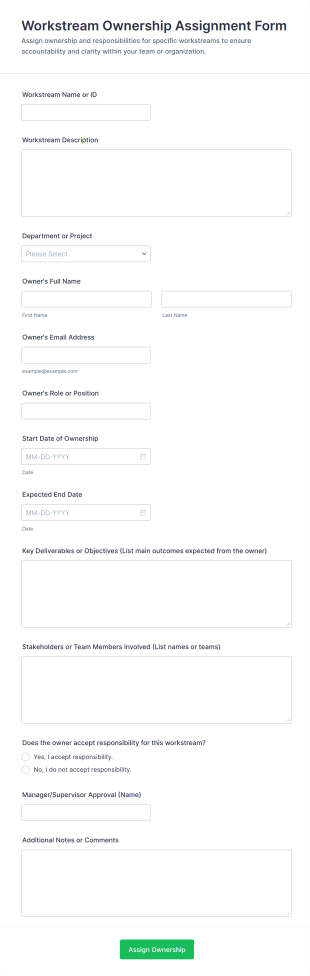 Workstream Ownership Assignment Form Form Template