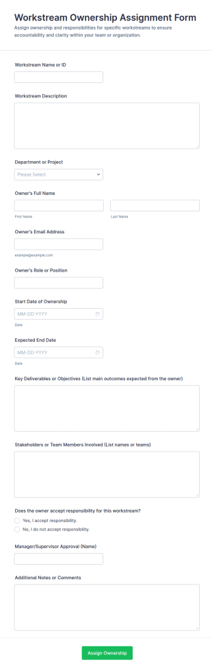 Workstream Ownership Assignment Form Template