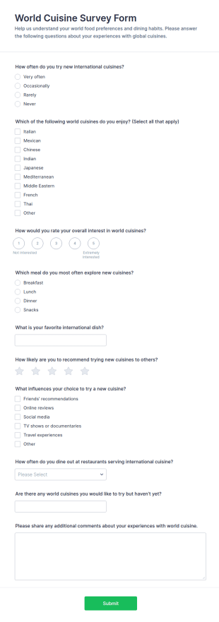 World Cuisine Survey Form Template