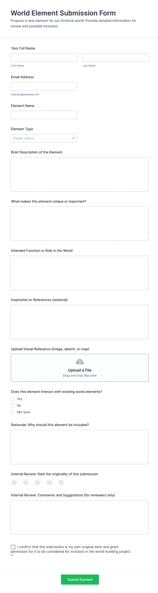 World Element Submission Form Template