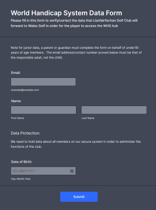 Golf Handicap System Data Form Template