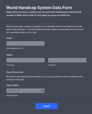 Golf Handicap System Data Form Template