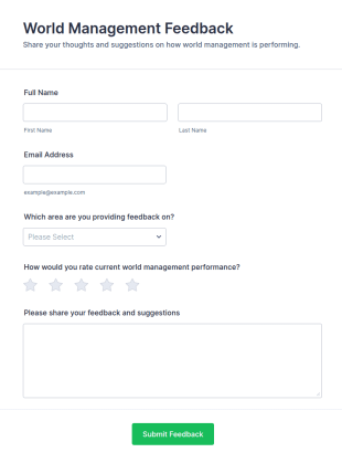 World Management Feedback Form Template