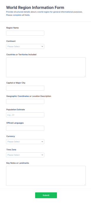 World Region Information Form Template