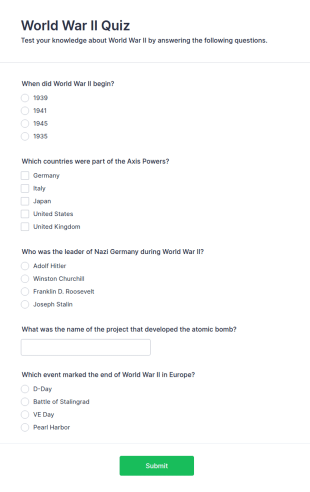 World War II Quiz Form Template