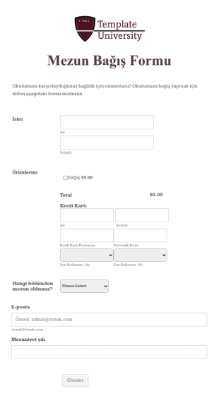 WorldPay US Mezun Bağış Form Şablonu