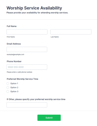 Worship Service Availability Form Template