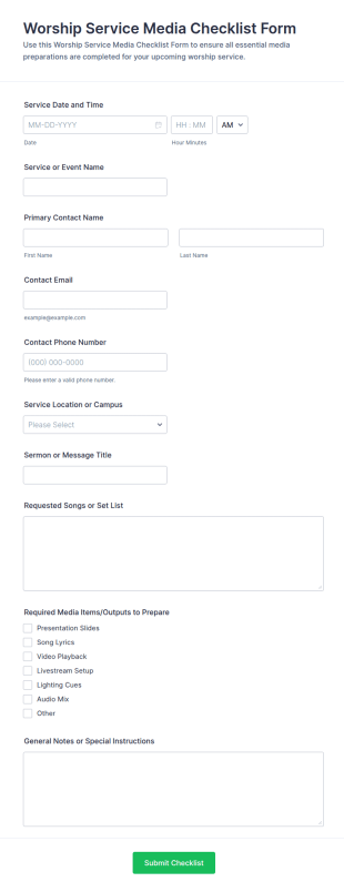 Worship Service Media Checklist Form Template