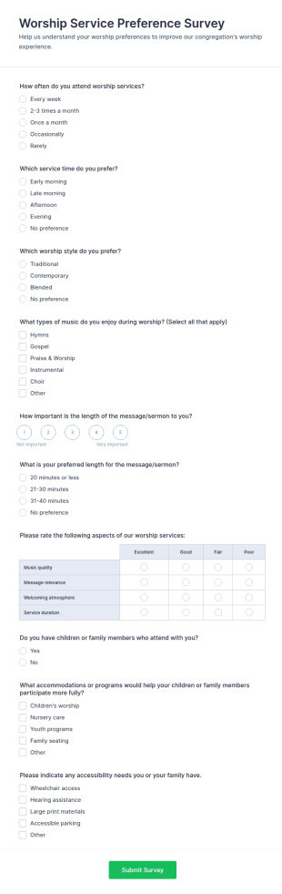 Worship Service Preference Survey Form Template