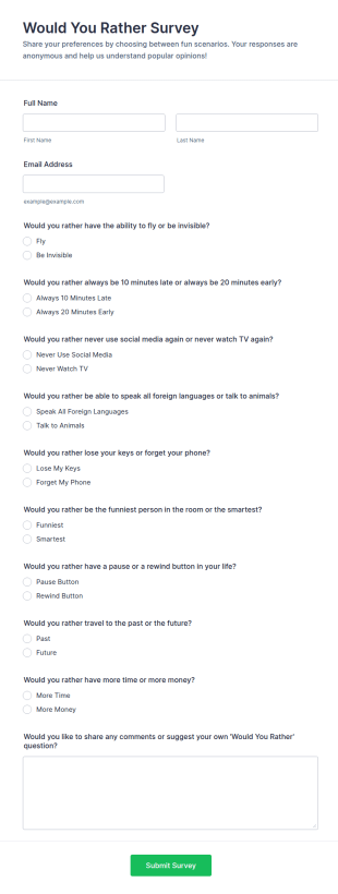Would You Rather Survey Form Template