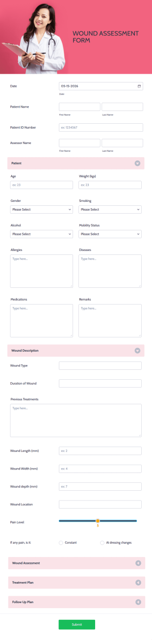 Wound Assessment Form Template
