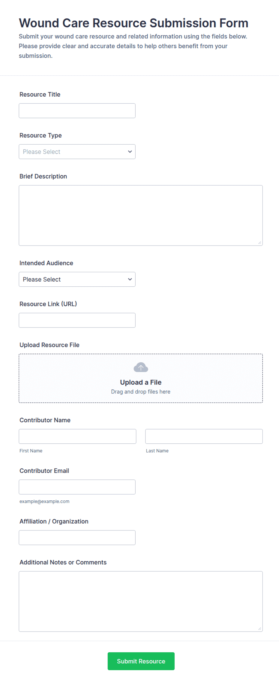 Wound Care Resource Submission Form Template | Jotform
