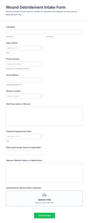 Wound Debridement Intake Form Template