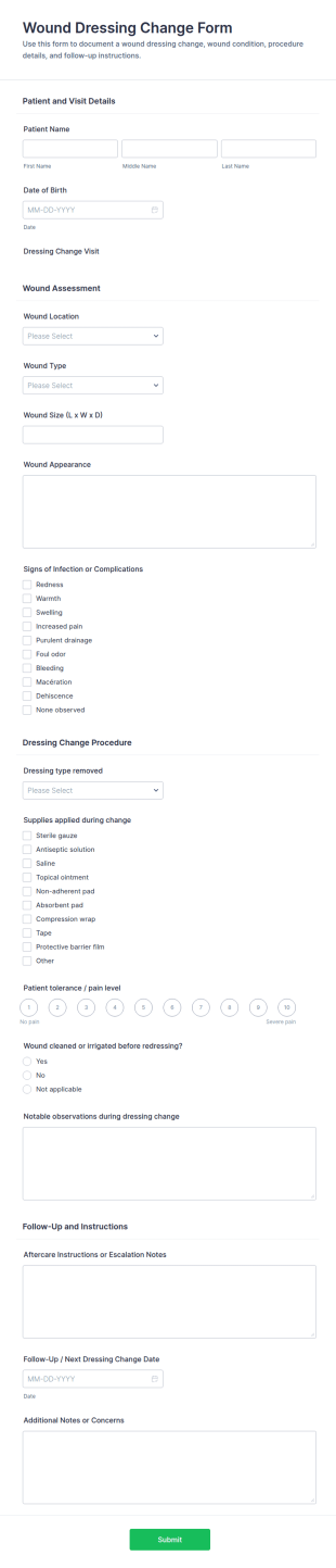 Wound Dressing Change Form Template