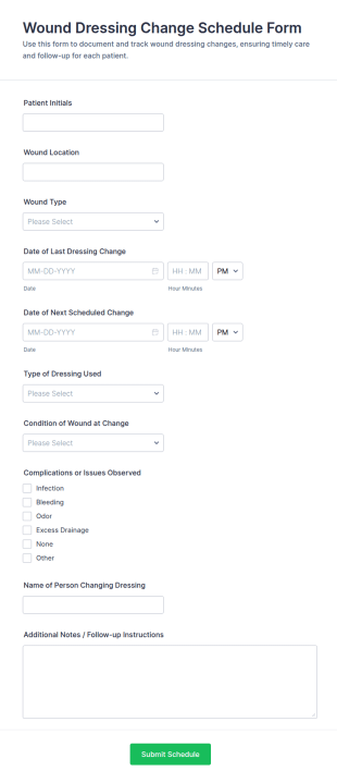 Wound Dressing Change Schedule Form Template