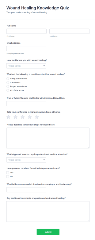 Wound Healing Knowledge Quiz Form Template
