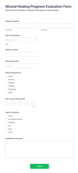 Wound Healing Progress Evaluation Form Template