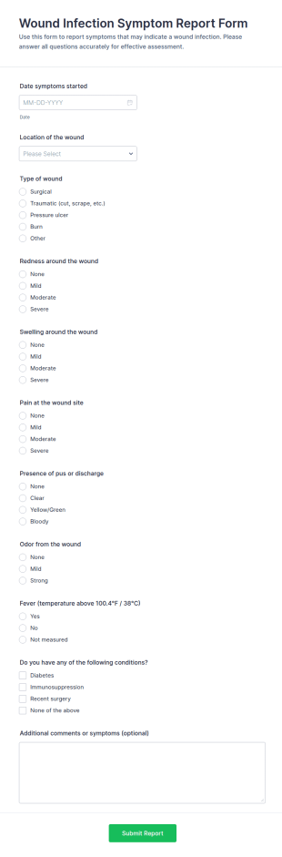 Wound Infection Symptom Report Form Template