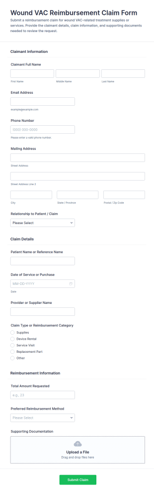 Wound VAC Reimbursement Claim Form Template