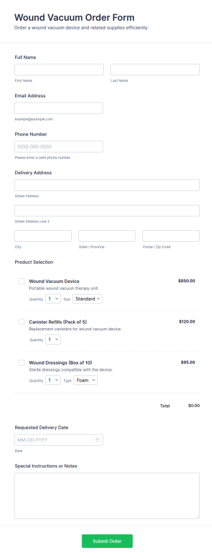 Wound Vacuum Order Form Template