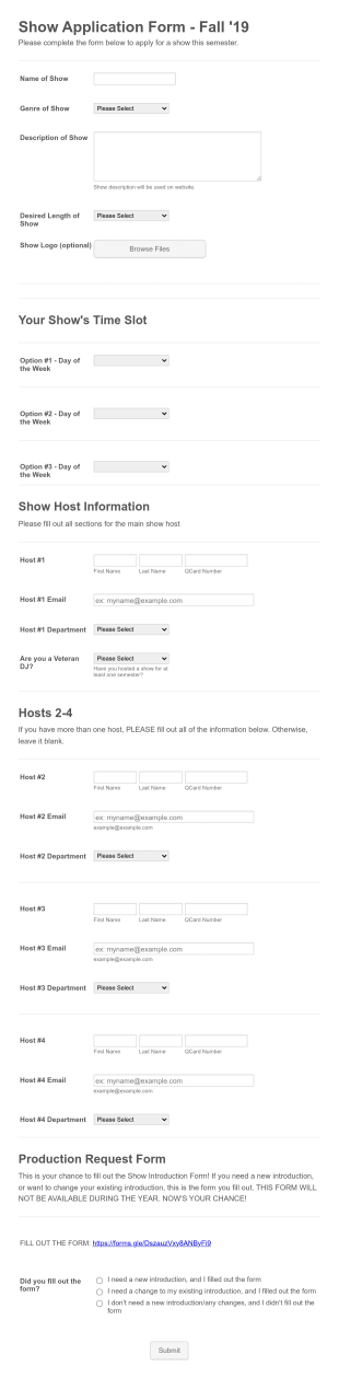 WQAQ Show Application Form Form Template