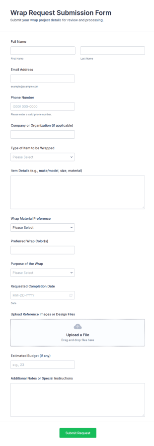 Wrap Request Submission Form Template