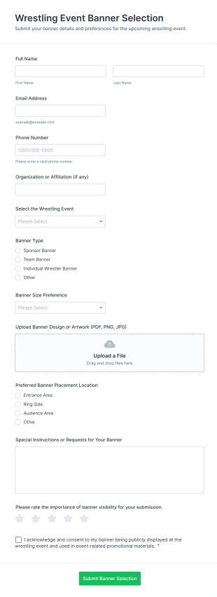 Wrestling Event Banner Selection Form Template