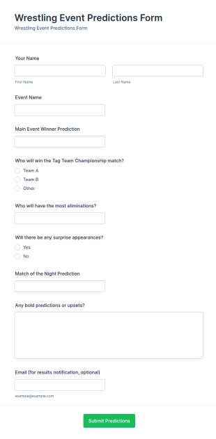 Wrestling Event Predictions Form Template
