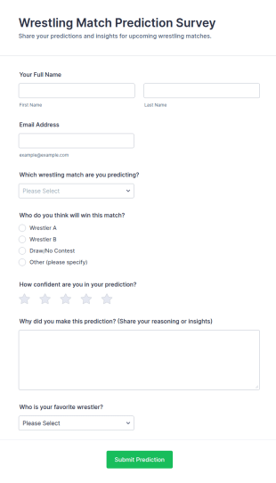 Wrestling Match Prediction Survey Form Template