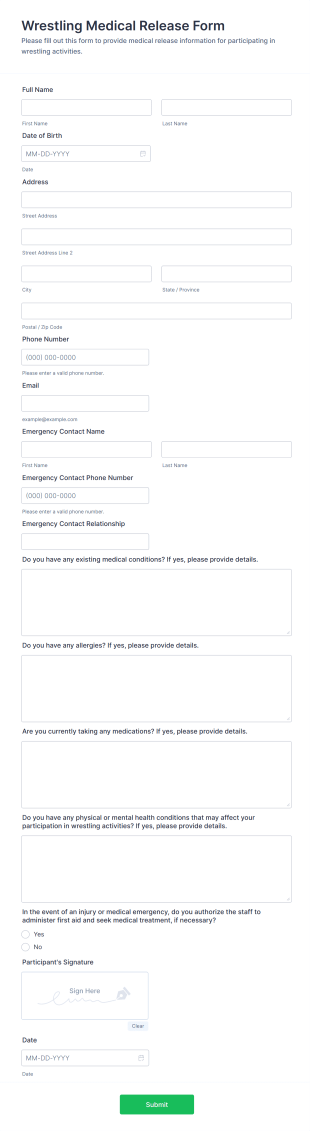 Wrestling Medical Release Form Template