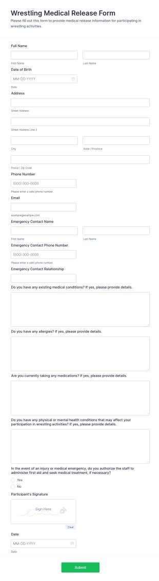 Wrestling Medical Release Form Template