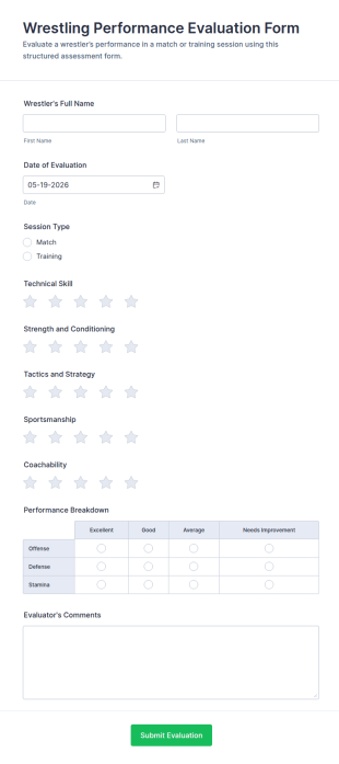 Wrestling Performance Evaluation Form Template