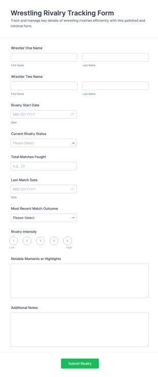 Wrestling Rivalry Tracking Form Template