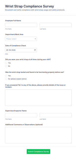Wrist Strap Compliance Survey Form Template