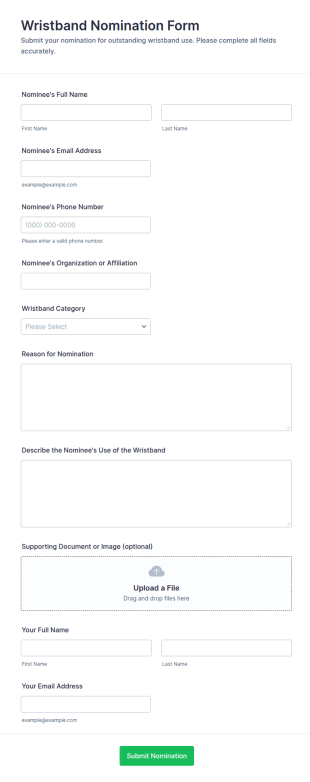 Wristband Nomination Form Template