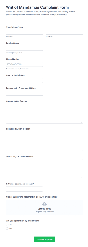 Writ Of Mandamus Complaint Form Template