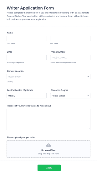 Writer Application Form Template