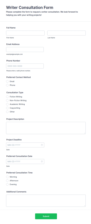 Writer Consultation Form Template