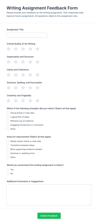Writing Assignment Feedback Form Template