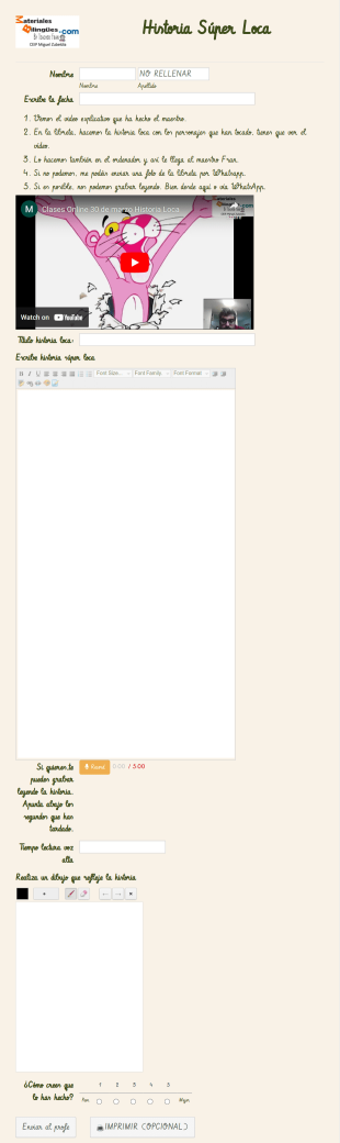 Writing Assignment In Spanish Form Template