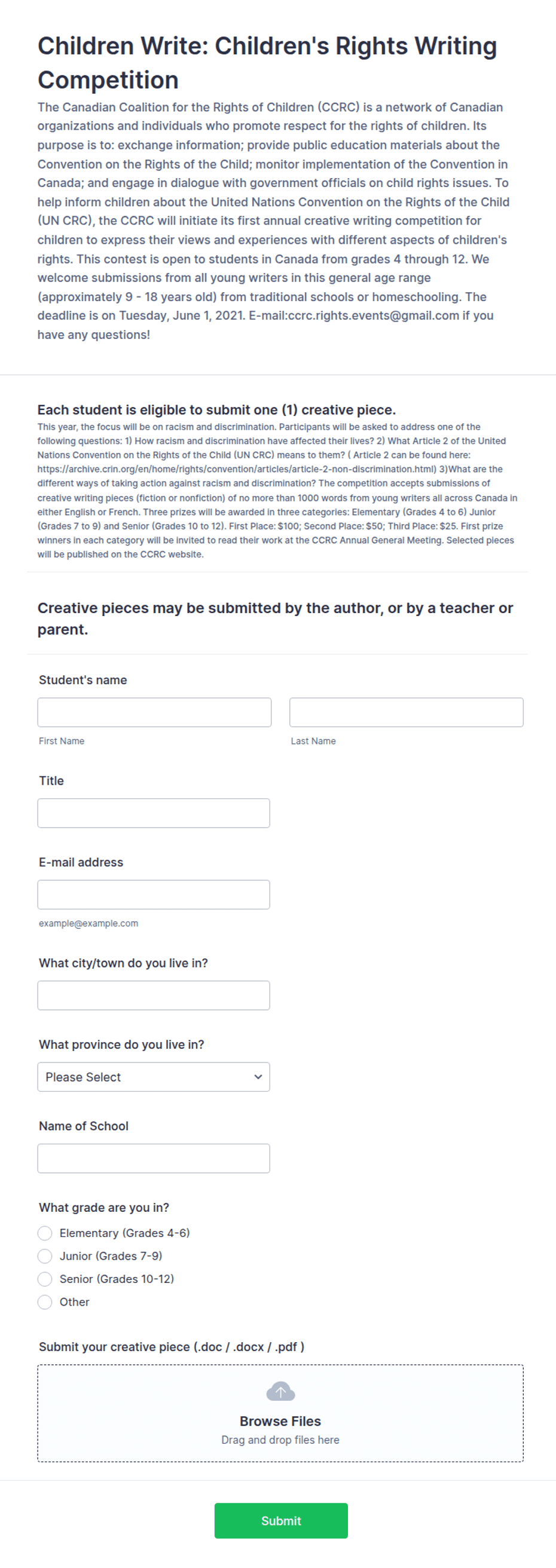 Notepad Competition Form Writing competition Form Template | Jotform