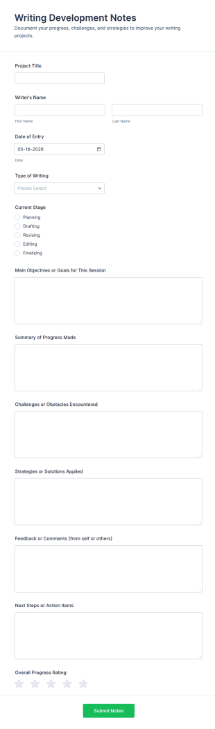 Writing Development Notes Form Template