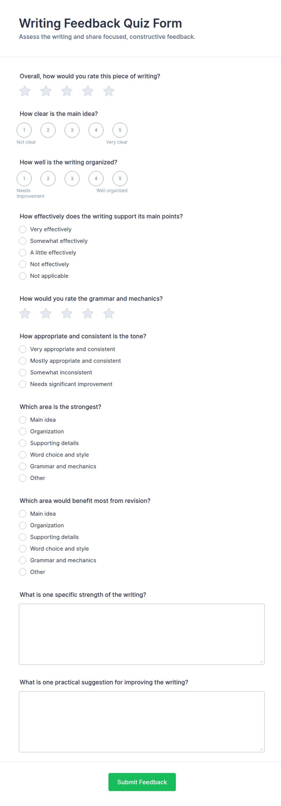 Writing Feedback Quiz Form Template | Jotform