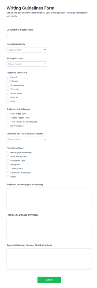 Writing Guidelines Form Template
